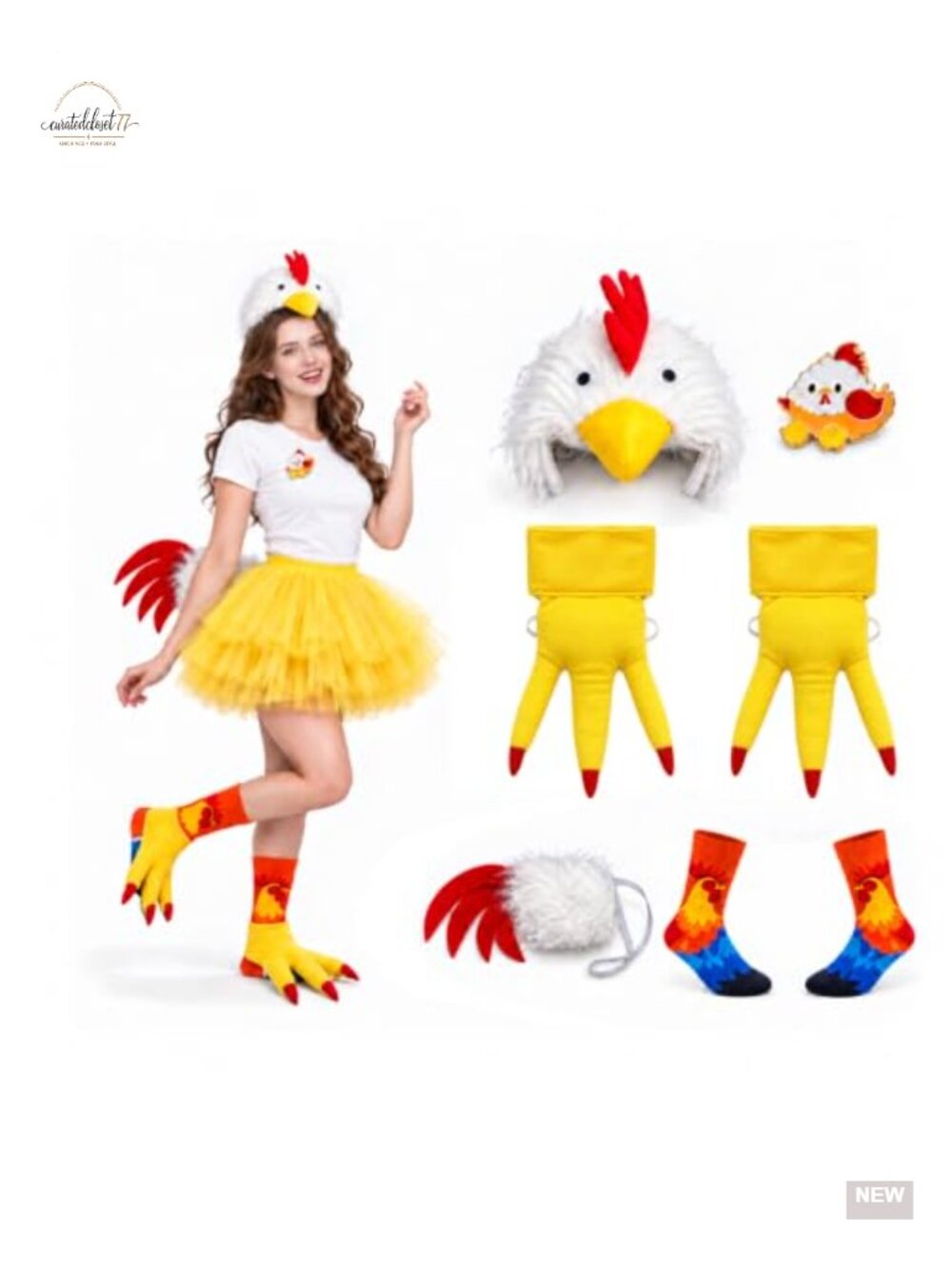 7Pc Rooster Costume Set Headband Tail Socks Feet Halloween Cosplay